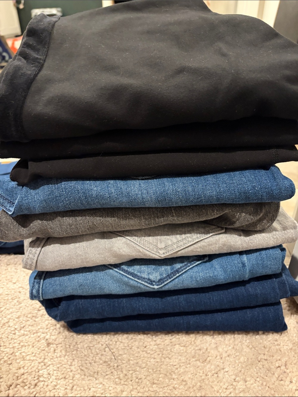Stack of Casual Jeans & Pants - Black, Blue, Gray